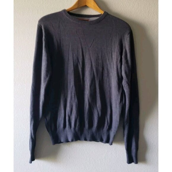 Mott & Grand Men's Medium Sweater Crew Knit Long Sleeve Padded Elbows Charcoal - Picture 1 of 9